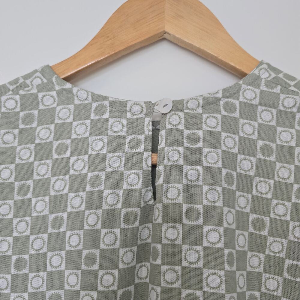 At Dawn Oahu Puff Sleeve Tunic Dress Size S Sage Green Linen Blend Geometric - Picture 5 of 9